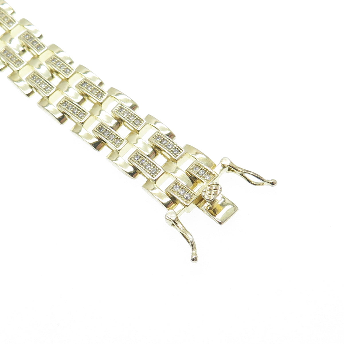 925 Sterling Silver Gold Plated C Z ID Panther Link Bracelet 7.75"