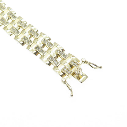 925 Sterling Silver Gold Plated C Z ID Panther Link Bracelet 7.75"
