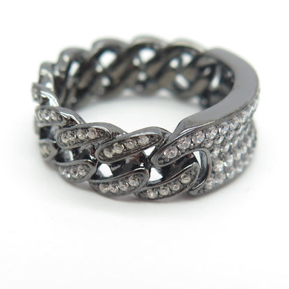 925 Sterling Silver Pave C Z Cuban Chain Band Ring Size 7