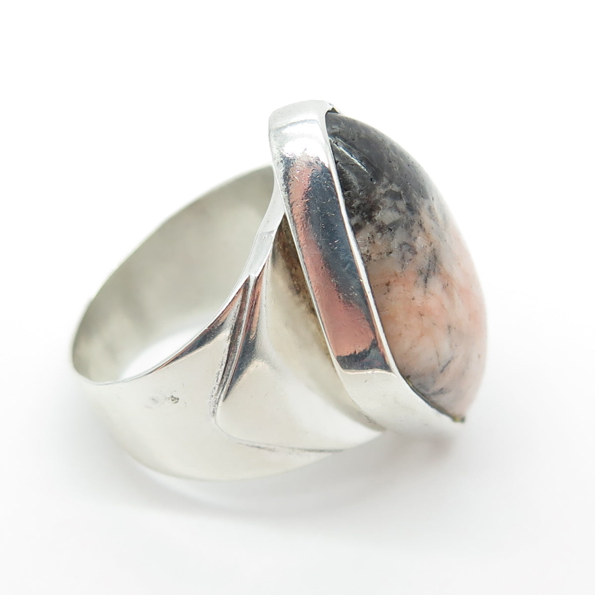 JAY KING DESERT ROSE Sterling Silver Vintage Black Peach Jasper Ring Size 7.75