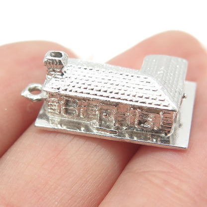 925 Sterling Silver Antique Art Deco Ranch House 3D Charm Pendant
