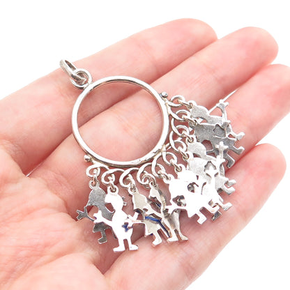 925 Sterling Silver Vintage Italy Enamel Children Multi-Charm Pendant