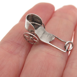 925 Sterling Silver Vintage Mexico Baby Carriage Oxidized 3D Mini Charm Pendant