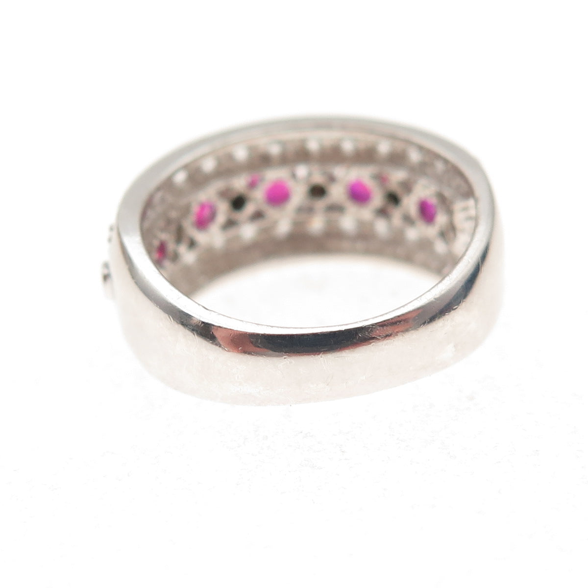 925 Sterling Silver Round-Cut Lab-Created Ruby & C Z Ring Size 5.25