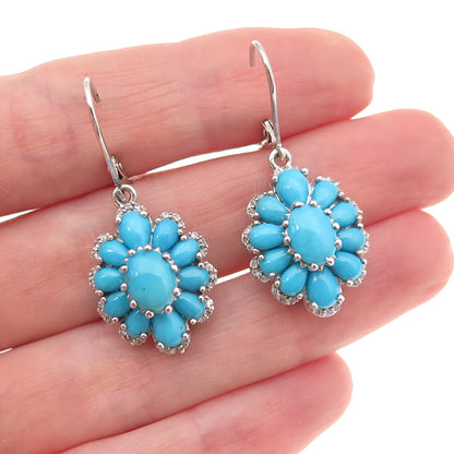 Chuck Clemency 925 Sterling Real Sleeping Beauty Turquoise White Topaz Earrings