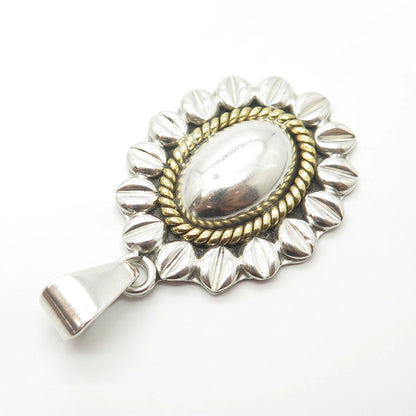 925 Sterling Silver 2-Tone Vintage Mexico Flower Pendant
