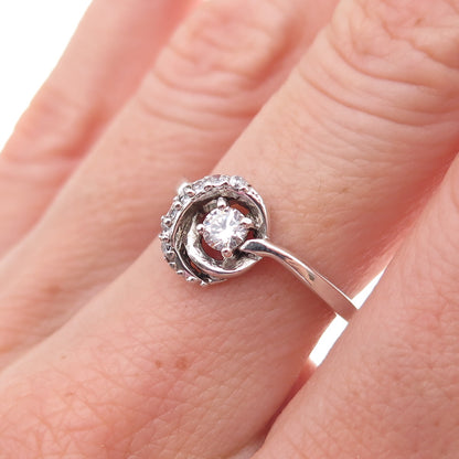 925 Sterling Silver Round-Cut C Z Twisted Knot Ring Size 6