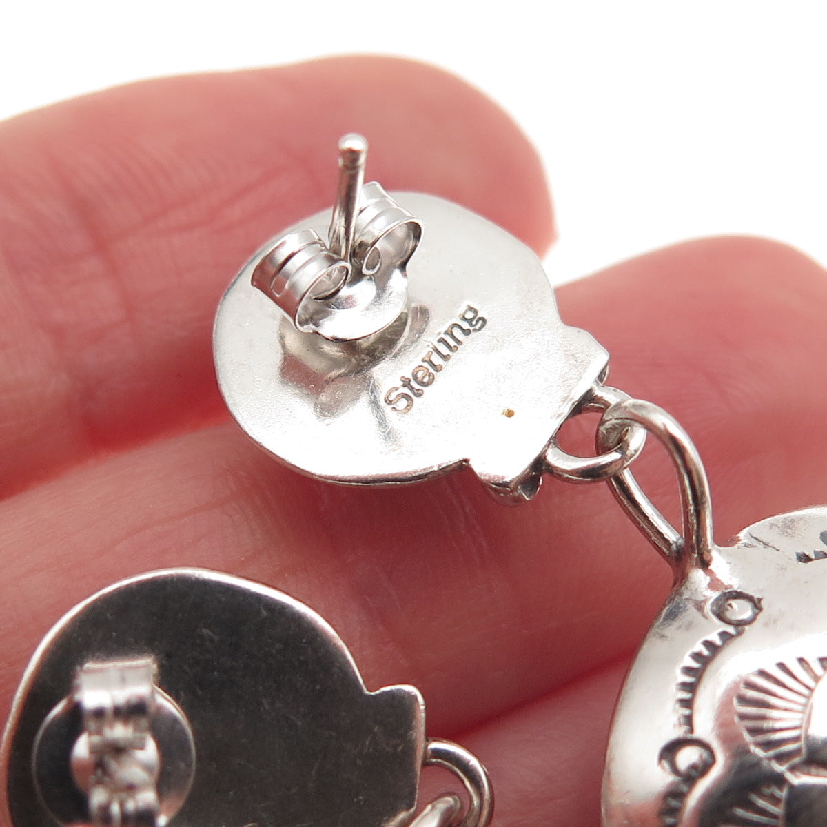 Jerry Cowboy Navajo Old Pawn 925 Sterling Silver Vintage Concho Dangle Earrings