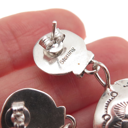 Jerry Cowboy Navajo Old Pawn 925 Sterling Silver Vintage Concho Dangle Earrings