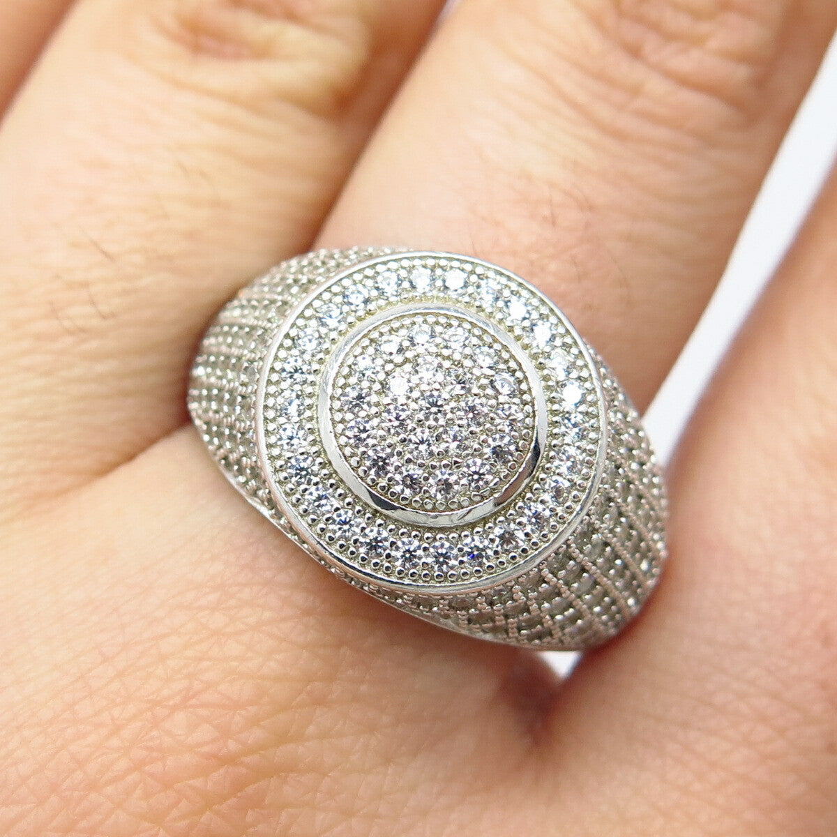 925 Sterling Silver Pave C Z Ring Size 11