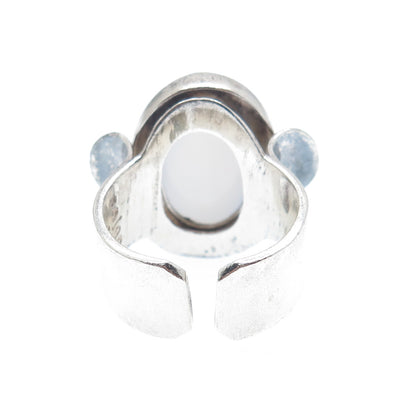 SAJEN 925 Sterling Silver Vintage Real Blue Chalcedony Adjustable Ring Size 8.5