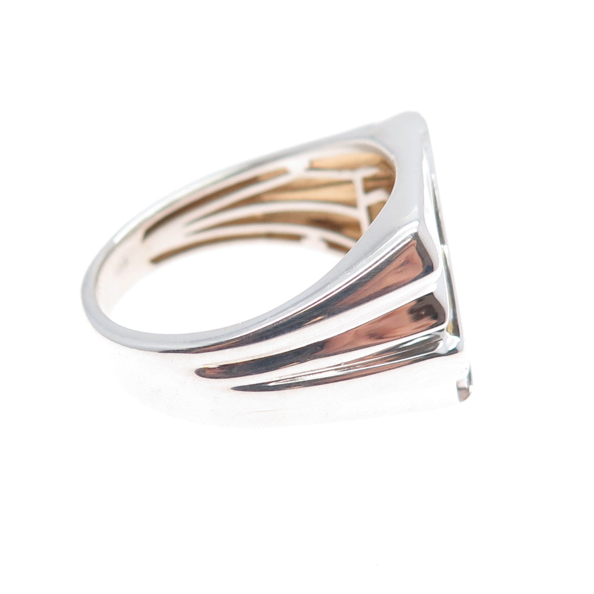 925 Sterling Silver Real Round-Cut Diamond Modernist Ring Size 10.5