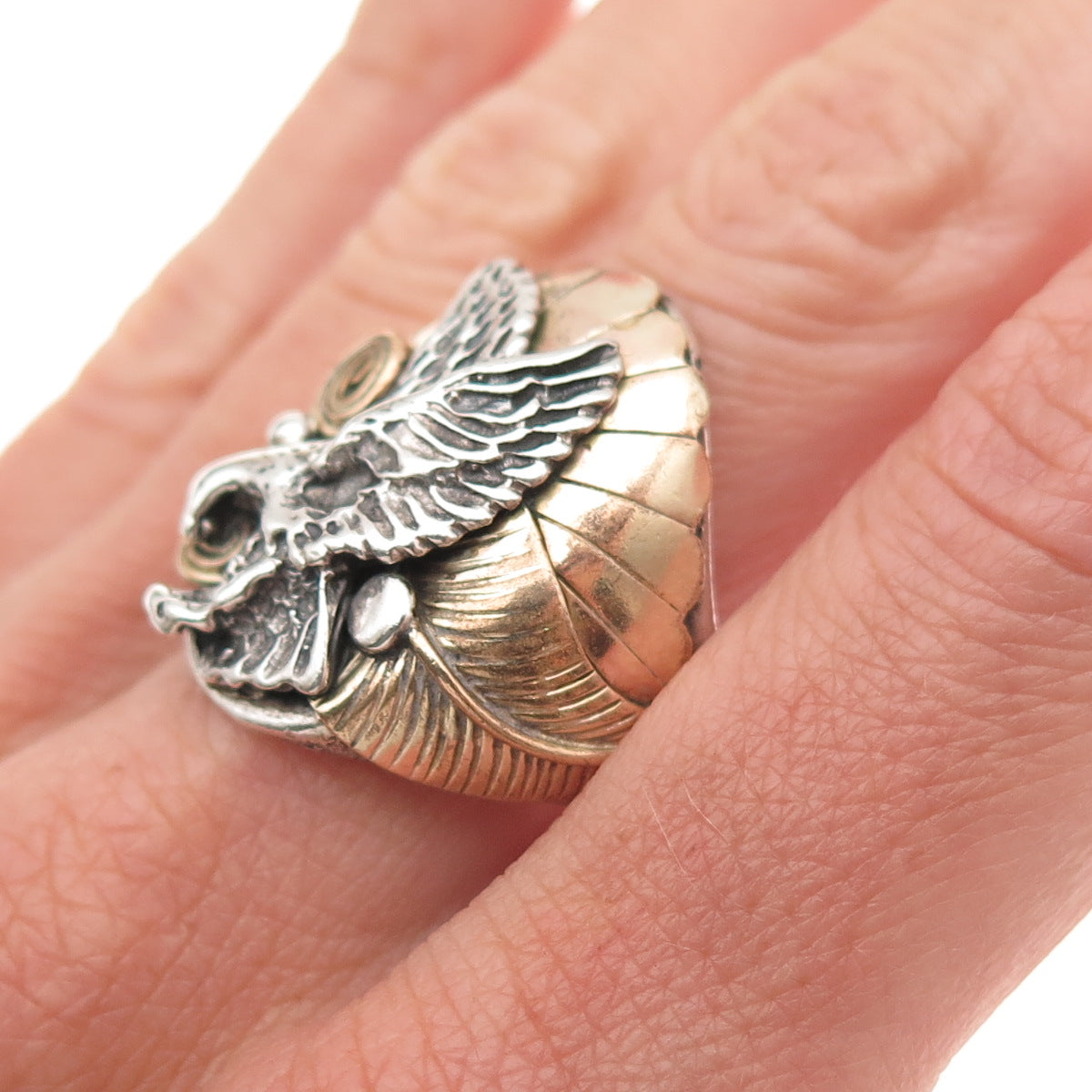 Old Pawn 925 Sterling Silver 2-Tone Vintage Southwestern Eagle Ring Size 11