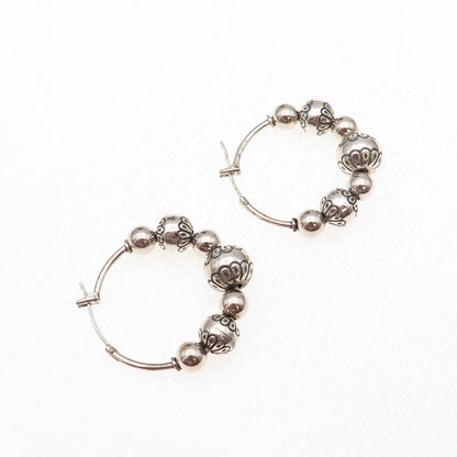 Carolyn Pollack Old Pawn 925 Sterling Silver Vintage Navajo Pearls Hoop Earrings