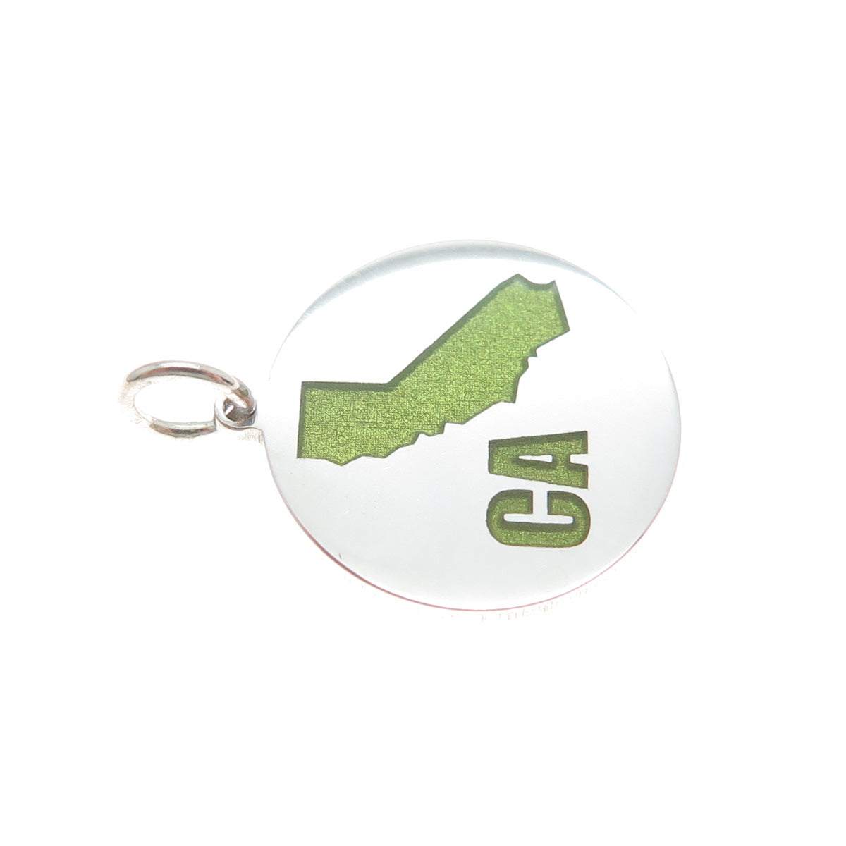 925 Sterling Silver Green Enamel California State Map Minimalist Charm Pendant