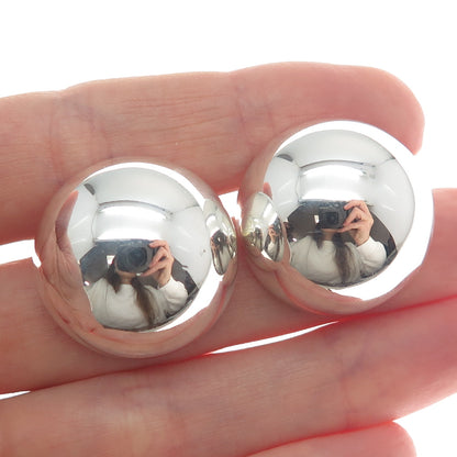 925 Sterling Silver Vintage Half Ball Modernist Earrings