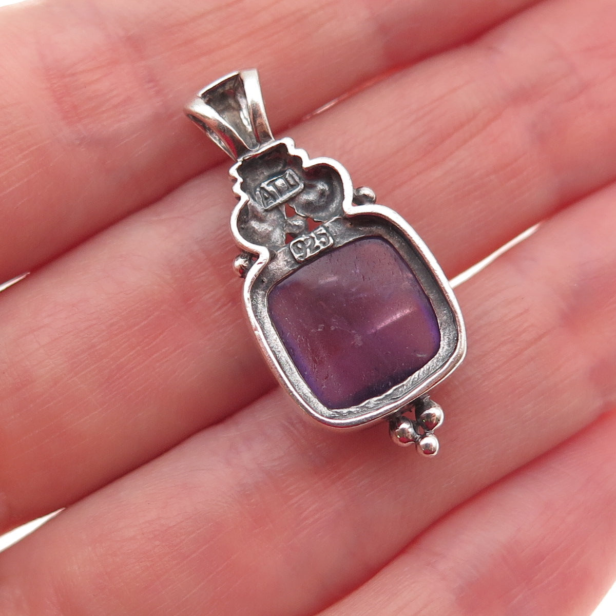 ATI Annika Witt 925 Sterling Silver Vintage Real Amethyst Oxidized Charm Pendant