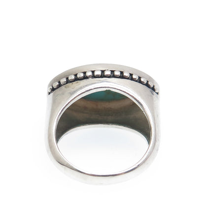 925 Sterling Silver Vintage Real Lone Mountain Turquoise Beaded Ring Size 6.75