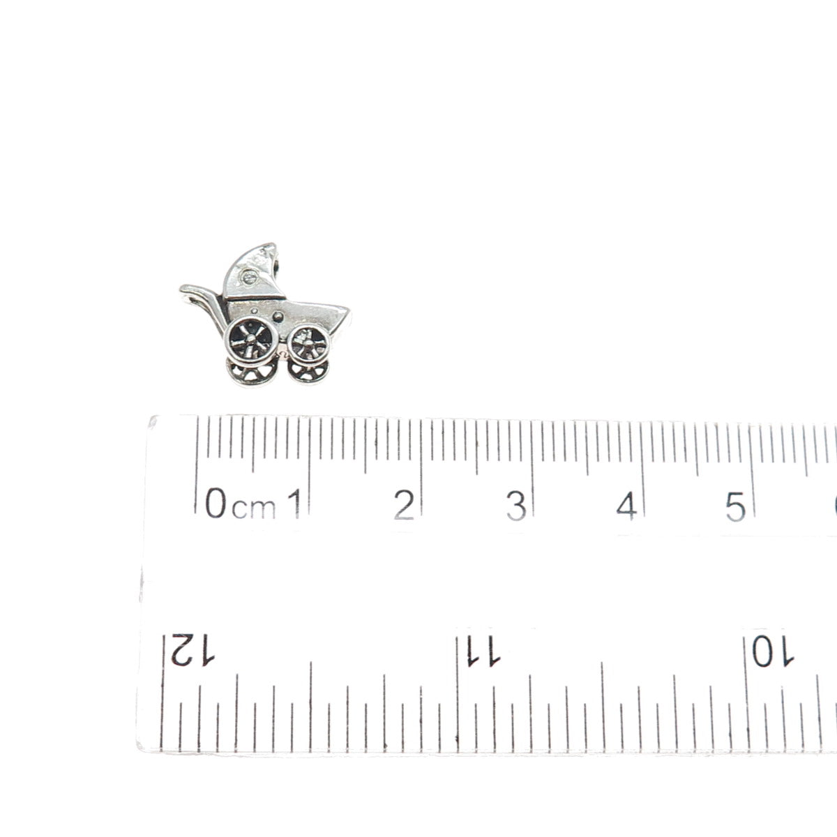 925 Sterling Silver Vintage Real Diamond Baby Stroller Mini 3D Charm Pendant