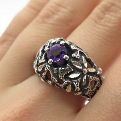 CAROLYN POLLACK 925 Sterling Silver Vintage Real Amethyst Gem Ring Size 9.25