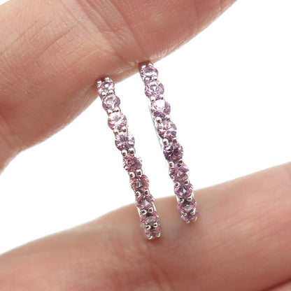 925 Sterling Silver Lab-Created Round-Cut Pink Sapphire Hoop Earrings