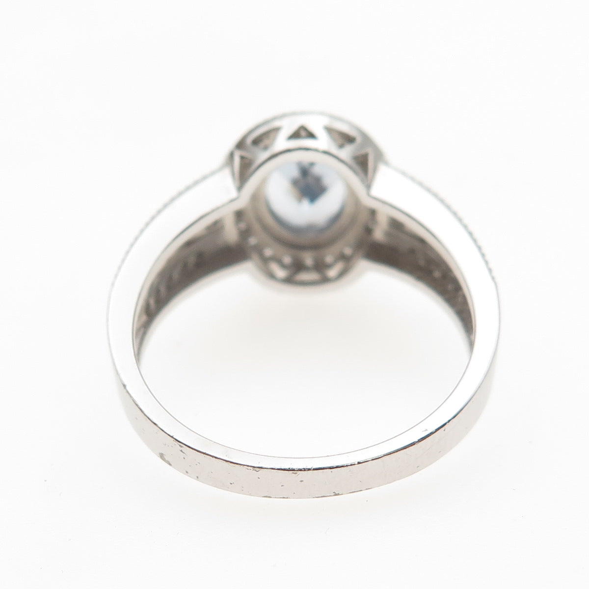 925 Sterling Silver Oval-Cut Blue & Round-Cut White C Z Ring Size 9