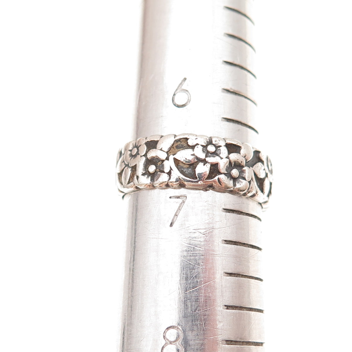 925 Sterling Silver Antique Art Deco Forget Me Not Floral Oxidized Ring Size 7