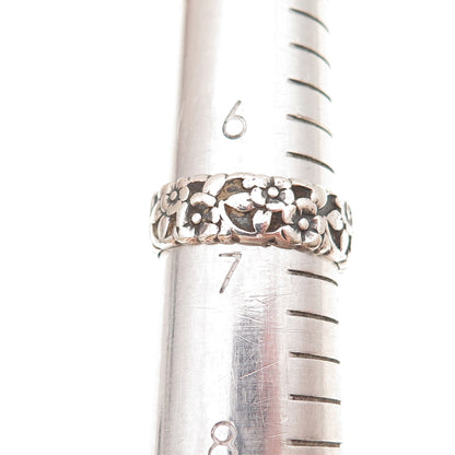925 Sterling Silver Antique Art Deco Forget Me Not Floral Oxidized Ring Size 7