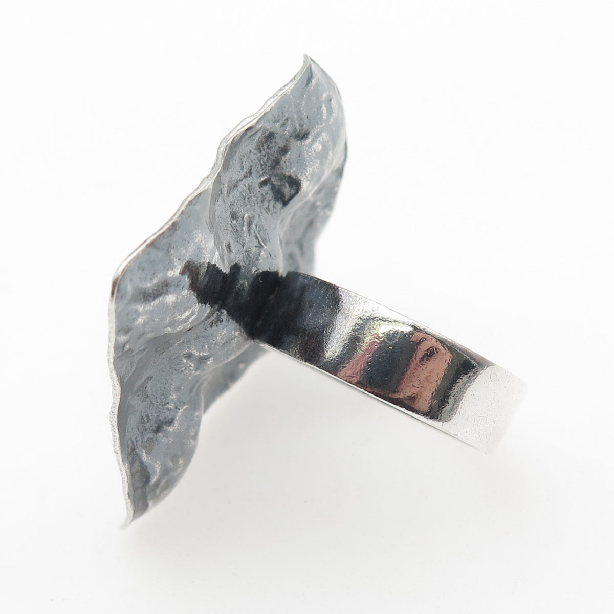 925 Sterling Vintage Modernist Hammered Square Oxidized Statement Ring Size 8