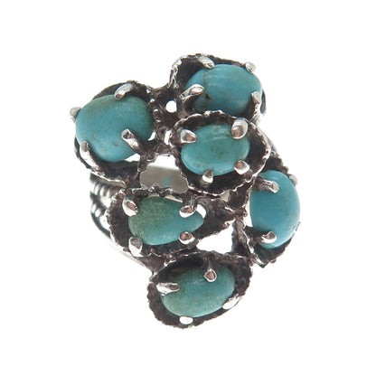 925 Sterling Silver Vintage Real Kingman Turquoise Modernist Ring Size 8.5