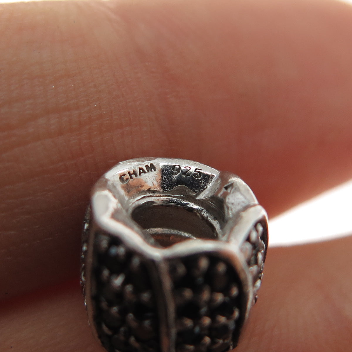 CHAMILIA 925 Sterling Silver Real Round-Cut Black Spinel Slide Bead Charm