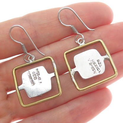 925 Sterling Silver 2-Tone Vintage Mexico Modernist Square Dangle Earrings