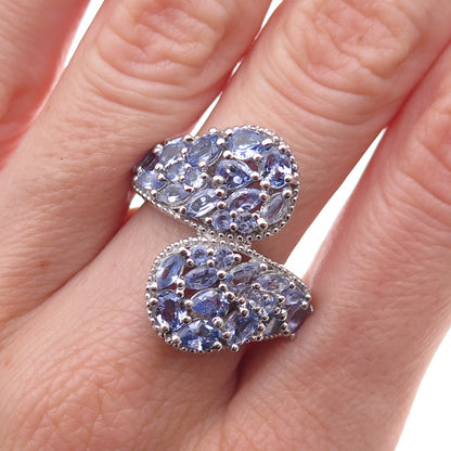 Chuck Clemency 925 Sterling Silver Real Tanzanite Bypass Ring Size 8.25