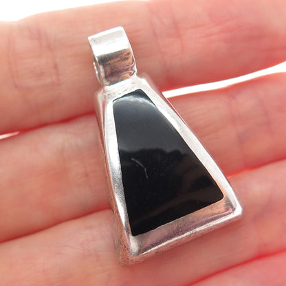 950 Silver Vintage Mexico Real Black Onyx Modernist Charm Pendant
