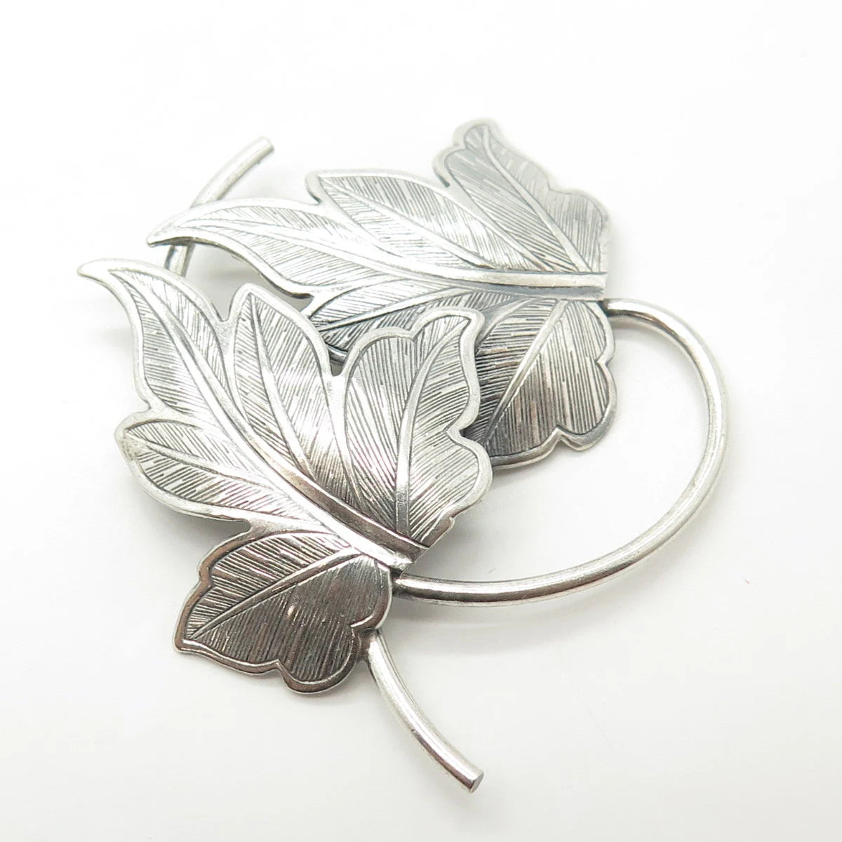 925 Sterling Silver Antique Art Deco BEAU Textured Leaf Pin Brooch