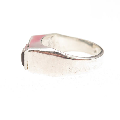 Vargas 925 Sterling Silver Antique Art Deco Real Garnet Letter M Ring Size 11.25