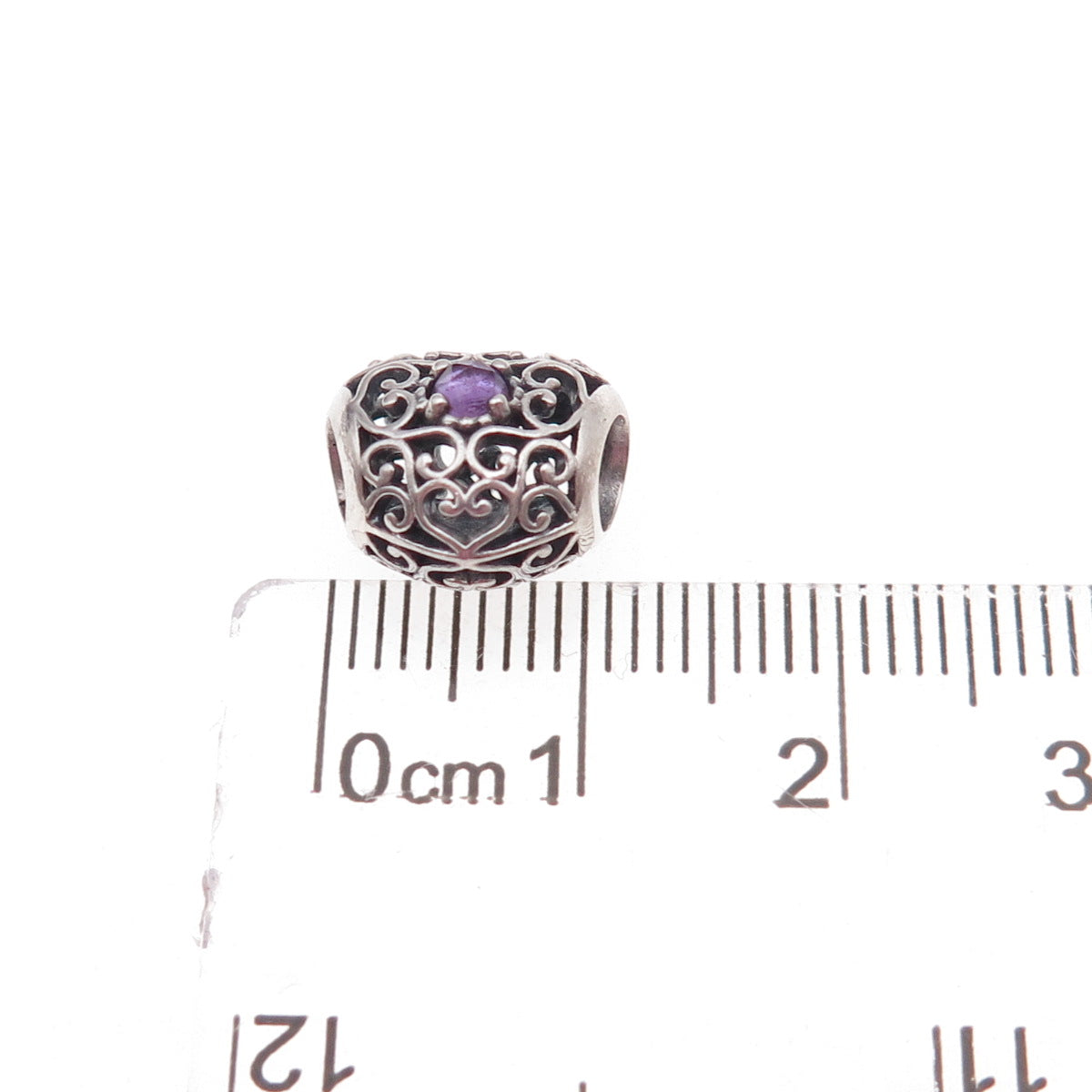 Pandora Sterling Silver Real Amethyst February Signature Heart Slide Bead Charm
