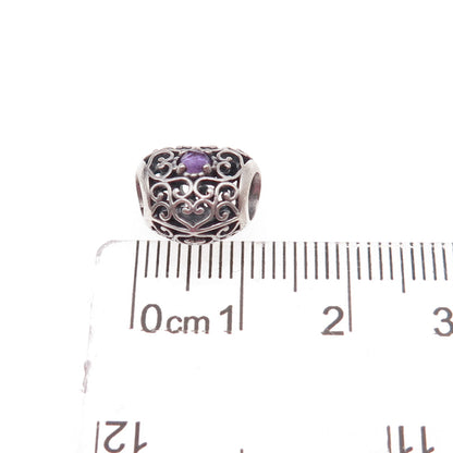 Pandora Sterling Silver Real Amethyst February Signature Heart Slide Bead Charm