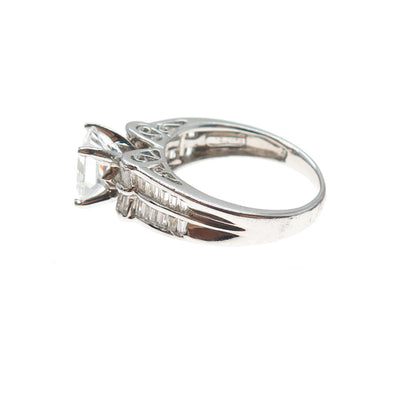 MEDA 925 Sterling Princess & Tapered Baguette-Cut C Z Engagement Ring Size 6.75