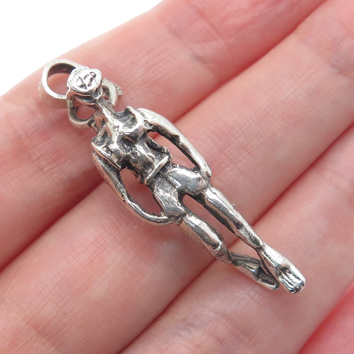 925 Sterling Silver Vintage Diver Oxidized 3D Charm Pendant
