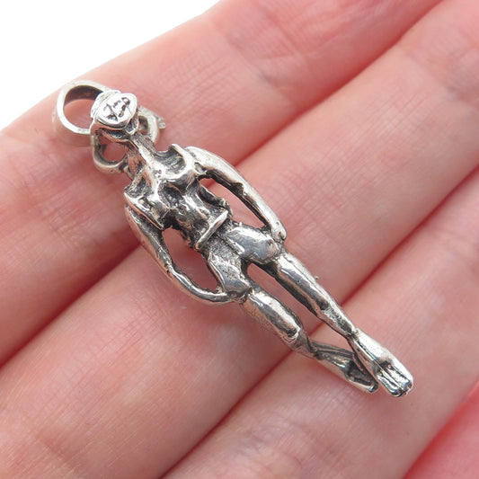 925 Sterling Silver Vintage Diver Oxidized 3D Charm Pendant