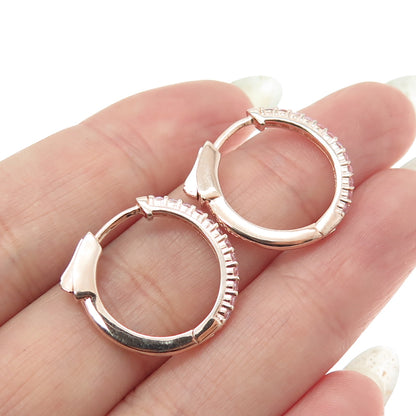 925 Sterling Silver Rose Gold Plated Round-Cut Shaped C Z Huggie Earrings