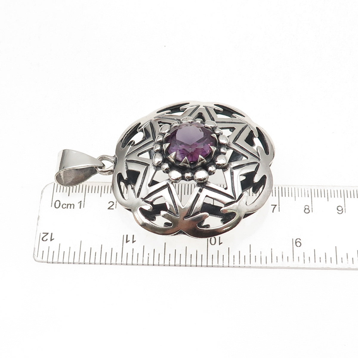 925 Sterling Silver Vintage Lab-Created Peacock Sapphire Large 37.1g Pendant