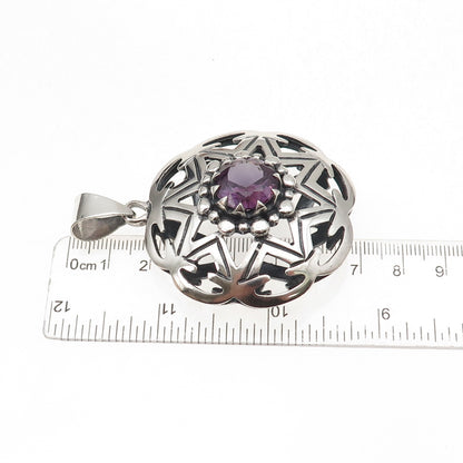 925 Sterling Silver Vintage Lab-Created Peacock Sapphire Large 37.1g Pendant