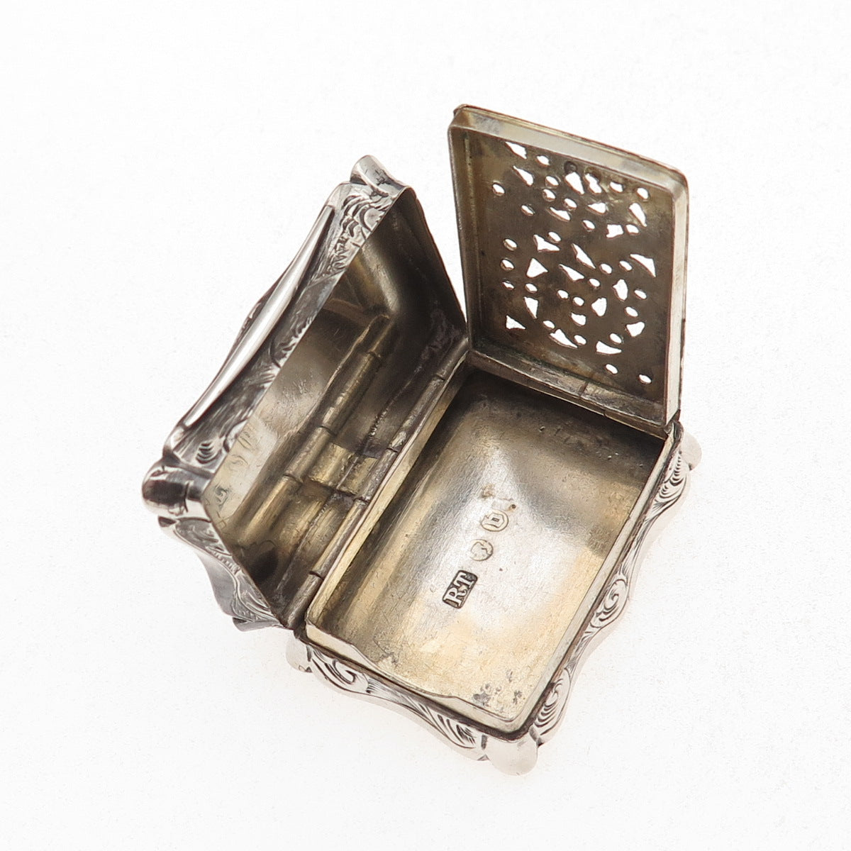 Robert Thornton 925 Sterling Silver Antique 1876 Birmingham Vinaigrette Box
