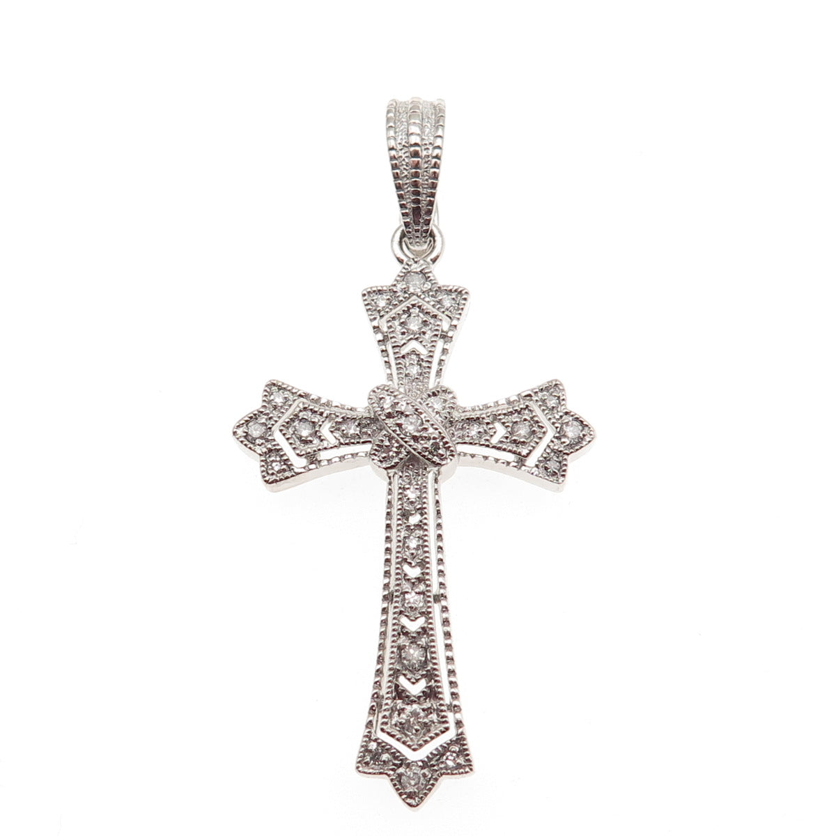 925 Sterling Silver Real Round-Cut Diamond Cross Pendant