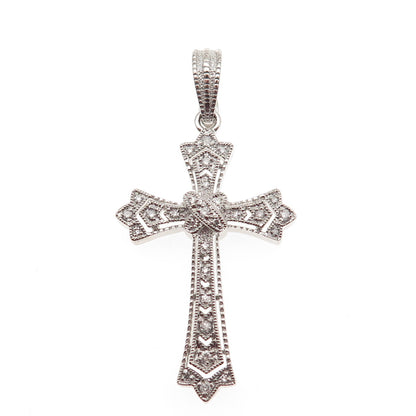 925 Sterling Silver Real Round-Cut Diamond Cross Pendant
