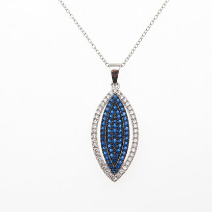 925 Sterling Silver Round-Cut Blue & White C Z Petal Cable Chain Necklace 18"