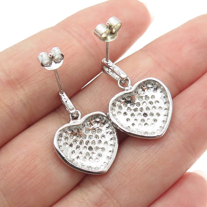 925 Sterling Silver Real Round-Cut Diamond Dangle Heart Earrings