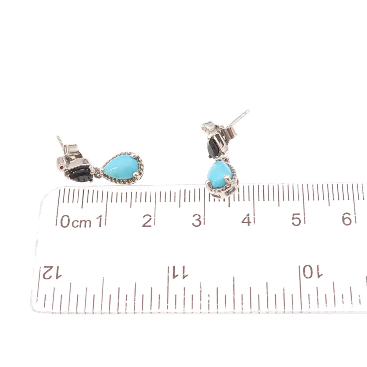 Chuck Clemency 925 Sterling Silver Real Turquoise & Black Spinel Dangle Earrings